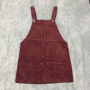 F21 Burgundy Corduroy Overall Dress